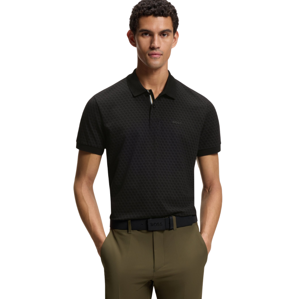 HUGO BOSS CHIP PRINTED PATTERN POLO - BLACK