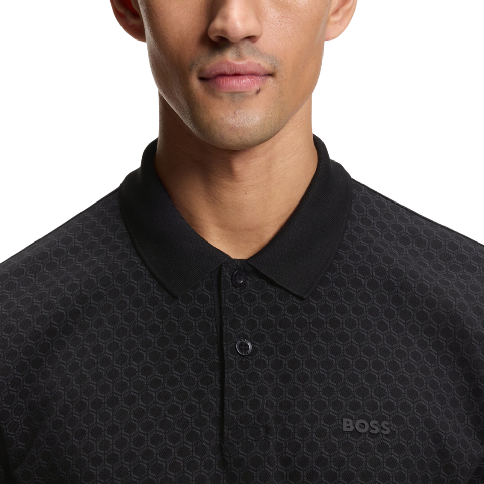 HUGO BOSS CHIP PRINTED PATTERN POLO - BLACK