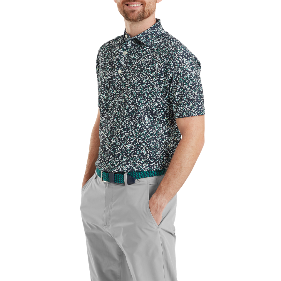 FOOTJOY FLORAL PRINT PIQUE POLO - NAVY/SUNSHINE