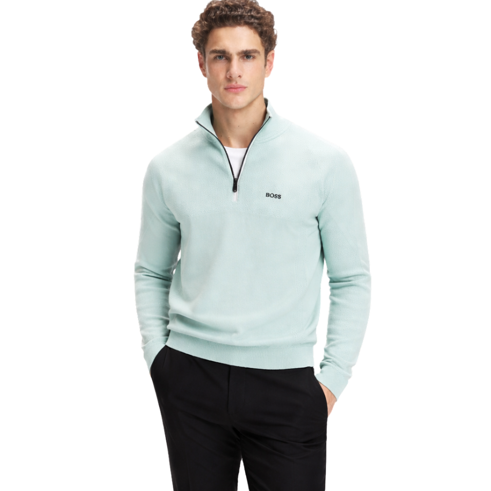 HUGO BOSS HYDRO KNITTED QUARTER ZIP - MINT