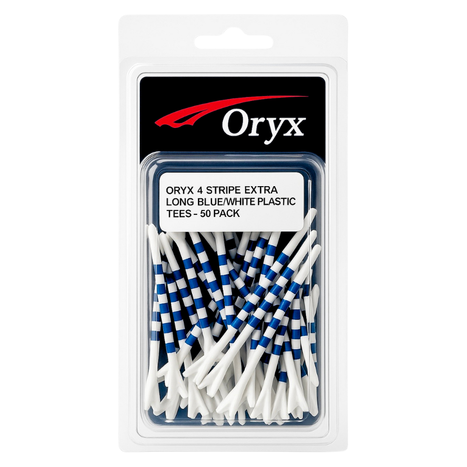 ORYX 4 STRIPE EXTRA LONG BLUE/WHITE PLASTIC TEE - 50 PACK