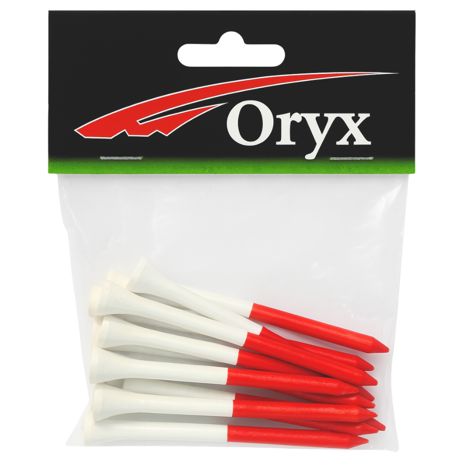 ORYX EXTRA LONG 3 1/4 WHITE/RED WOODEN TEES - 15 PACK