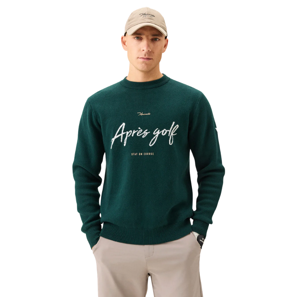 MACADE INTARSIA KNIT CREWNECK SWEATER - PINE GREEN