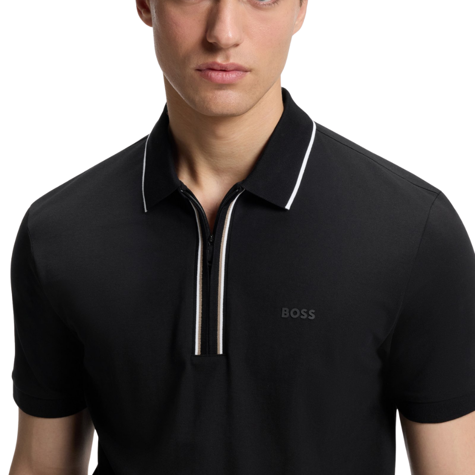HUGO BOSS PHILIX ACTIVE SLIM-FIT POLO - BLACK