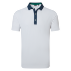 FOOTJOY STAR GEO TRIM PIQUE POLO - WHITE/NAVY
