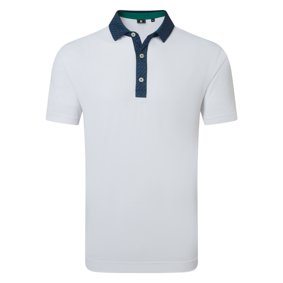 FOOTJOY STAR GEO TRIM PIQUE POLO - WHITE/NAVY