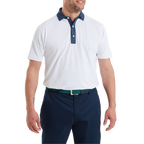 FOOTJOY STAR GEO TRIM PIQUE POLO - WHITE/NAVY