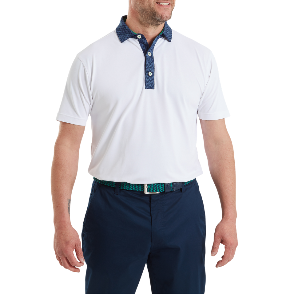 FOOTJOY STAR GEO TRIM PIQUE POLO - WHITE/NAVY