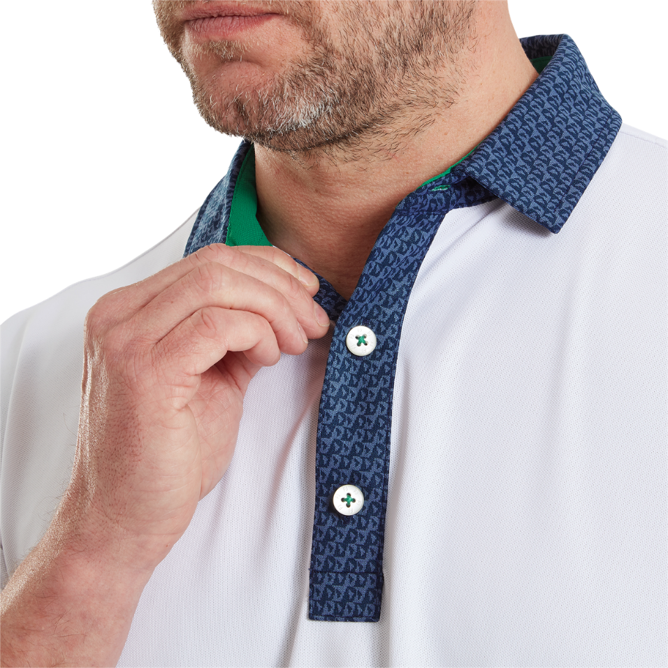 FOOTJOY STAR GEO TRIM PIQUE POLO - WHITE/NAVY