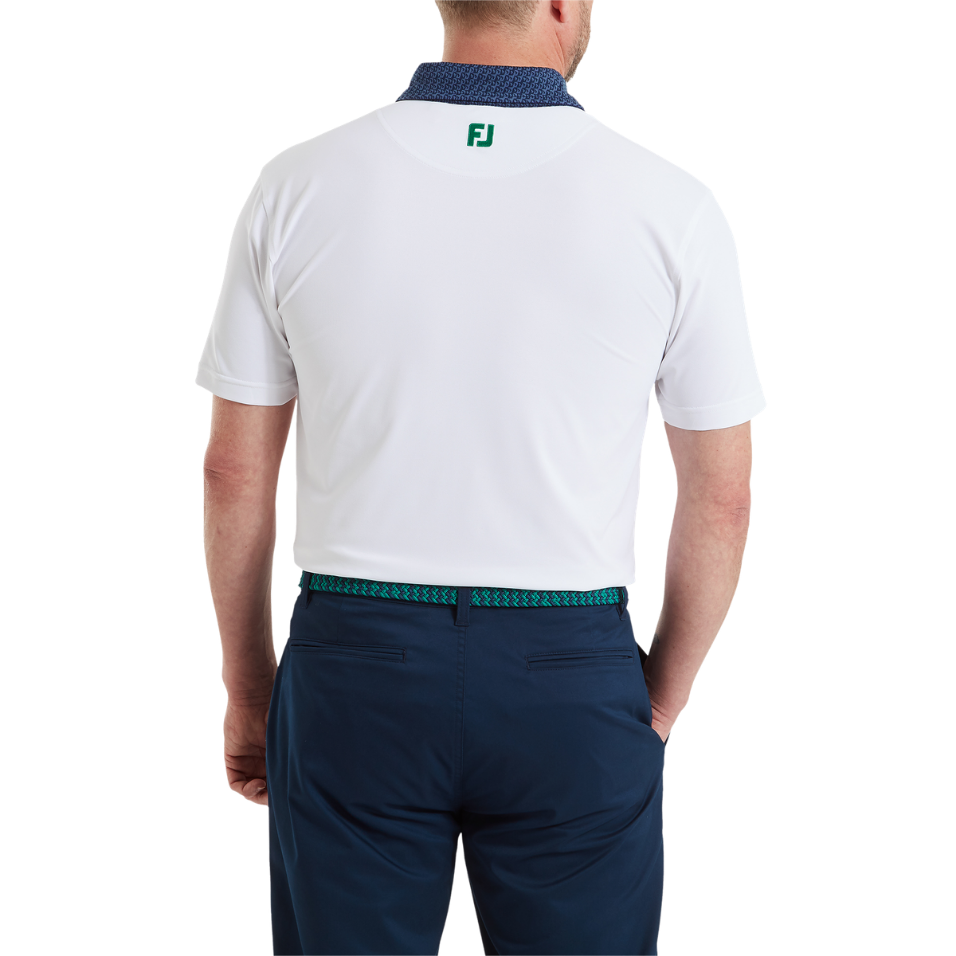 FOOTJOY STAR GEO TRIM PIQUE POLO - WHITE/NAVY