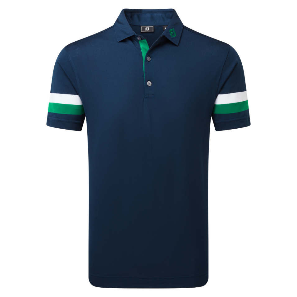 FOOTJOY SLEEVE STRIPED PIQUE POLO - NAVY/GREEN/WHITE