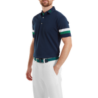 FOOTJOY SLEEVE STRIPED PIQUE POLO - NAVY/GREEN/WHITE