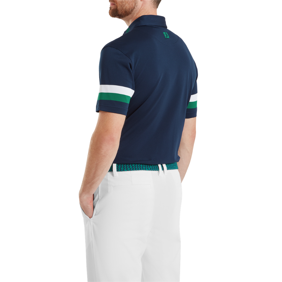 FOOTJOY SLEEVE STRIPED PIQUE POLO - NAVY/GREEN/WHITE