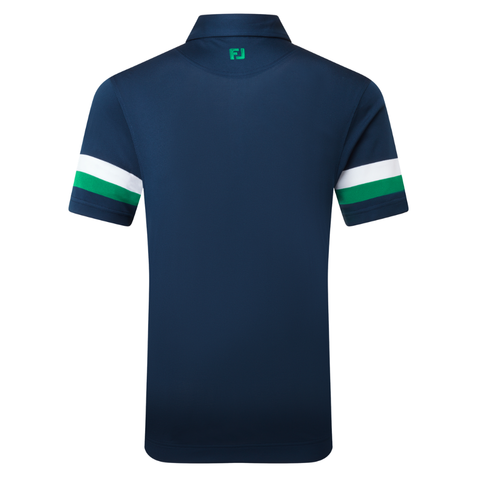 FOOTJOY SLEEVE STRIPED PIQUE POLO - NAVY/GREEN/WHITE