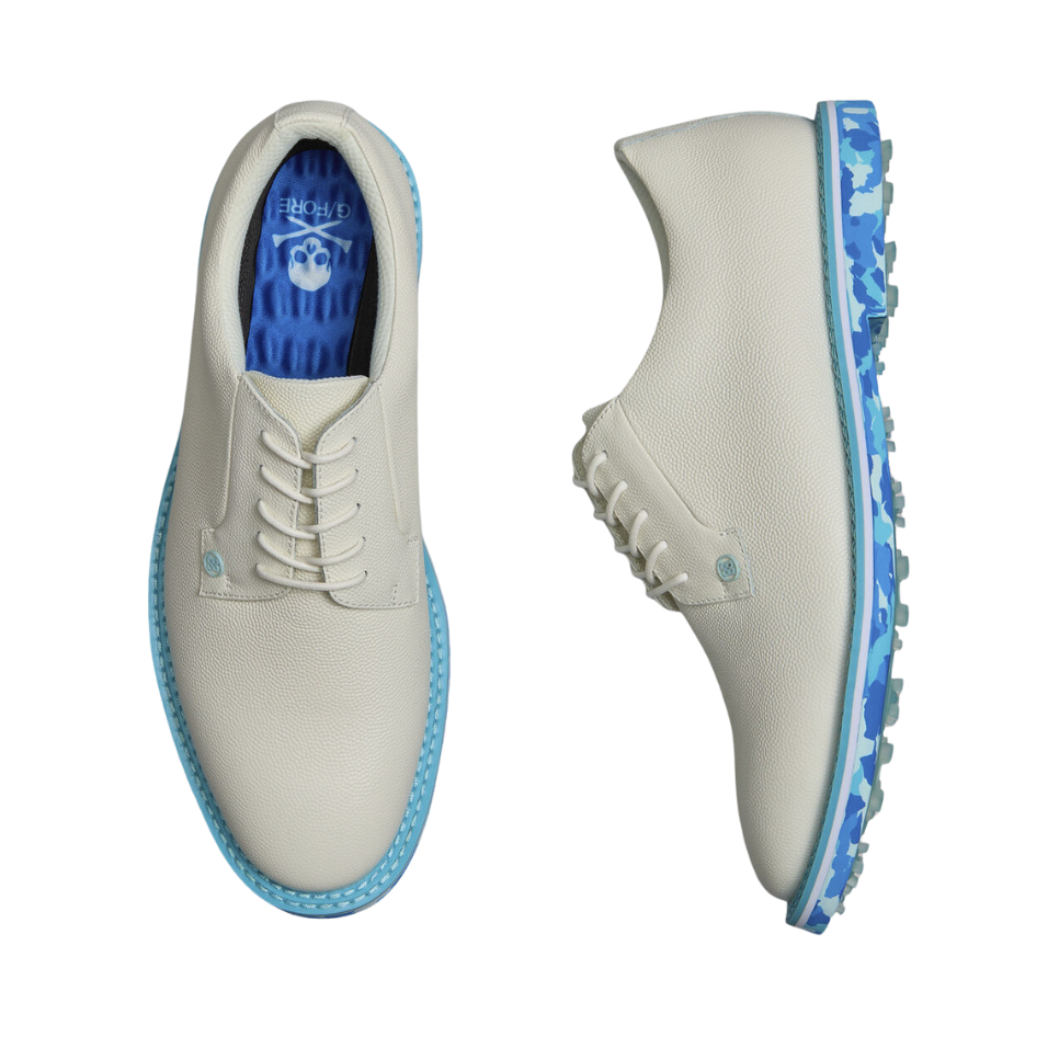 G/FORE GALLIVANTER CAMO SOLE LEATHER SPIKED GOLF SHOE - SNOW/MOSAIC