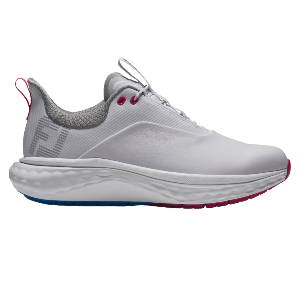 FOOTJOY WOMEN'S QUANTUM SPIKELESS GOLF SHOE - WHITE/BLUE/PINK