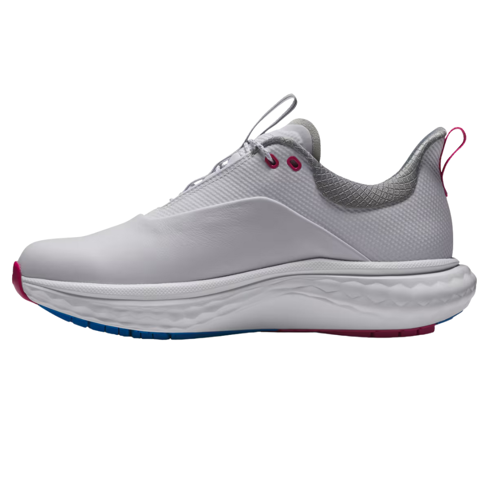 FOOTJOY WOMEN'S QUANTUM SPIKELESS GOLF SHOE - WHITE/BLUE/PINK