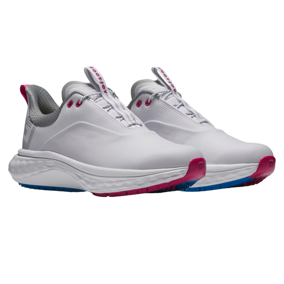 FOOTJOY WOMEN'S QUANTUM SPIKELESS GOLF SHOE - WHITE/BLUE/PINK