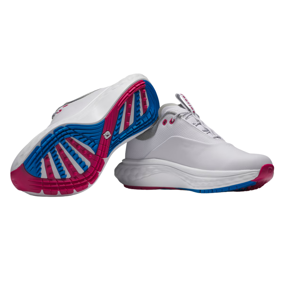 FOOTJOY WOMEN'S QUANTUM SPIKELESS GOLF SHOE - WHITE/BLUE/PINK