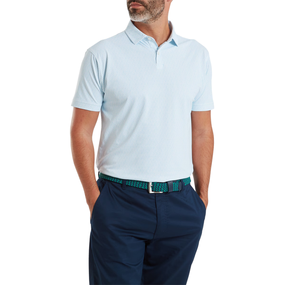 FOOTJOY MODERNIST GEO PIQUE POLO - WHITE/ICE BLUE