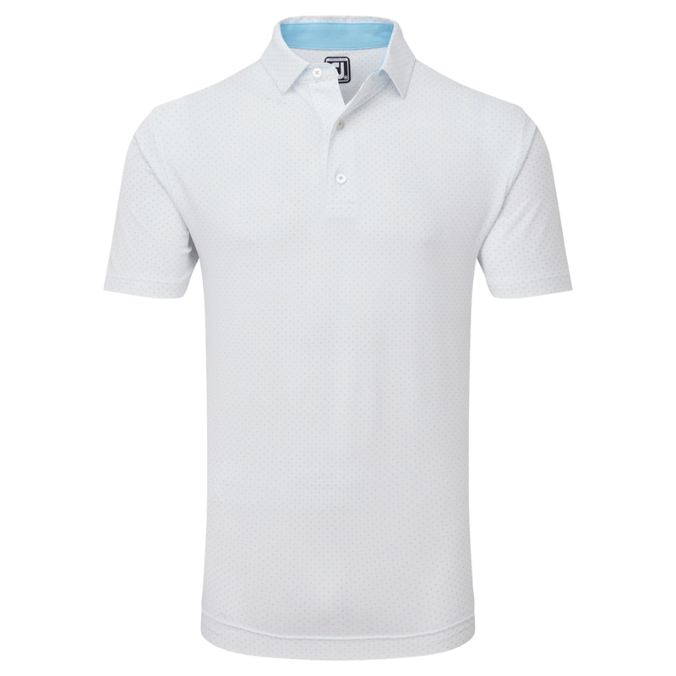 FOOTJOY STRETCH DOT PRINT LISLE WHITE/LIGHT BLUE MEN'S POLO