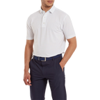 FOOTJOY STRETCH DOT PRINT LISLE WHITE/LIGHT BLUE MEN'S POLO