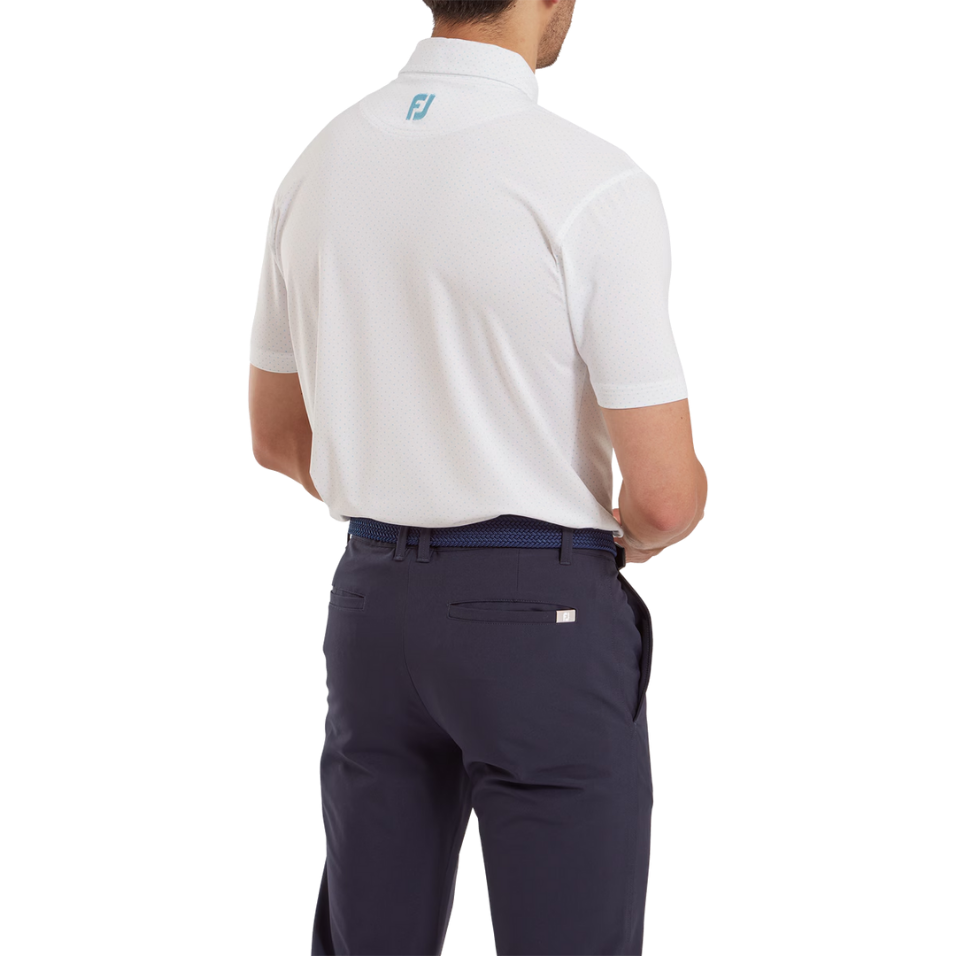 FOOTJOY STRETCH DOT PRINT LISLE WHITE/LIGHT BLUE MEN'S POLO