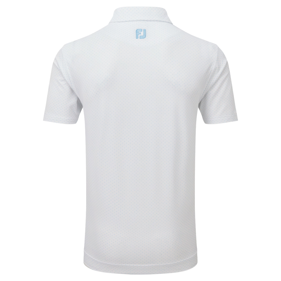FOOTJOY STRETCH DOT PRINT LISLE WHITE/LIGHT BLUE MEN'S POLO