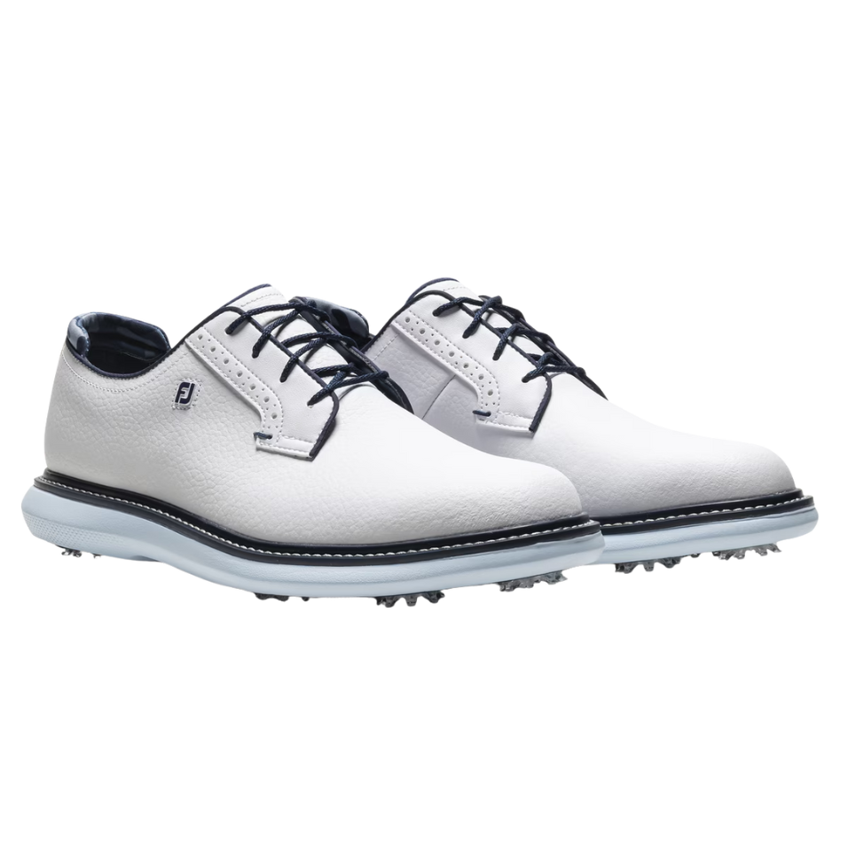 FOOTJOY TRADITIONS BLUCHER SPIKED GOLF SHOE - WHITE/SKY BLUE/CAMO