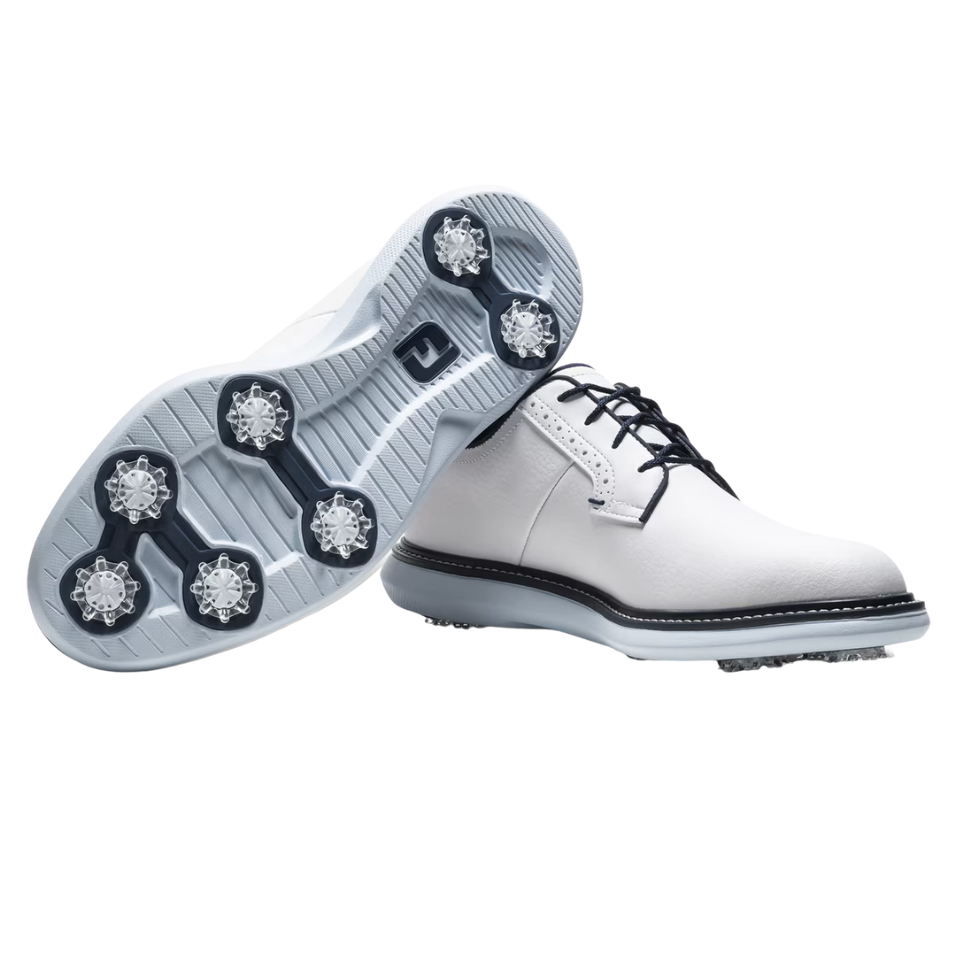 FOOTJOY TRADITIONS BLUCHER SPIKED GOLF SHOE - WHITE/SKY BLUE/CAMO