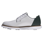 FOOTJOY TRADITIONS DIAMOND GRID BLUCHER SPIKED GOLF SHOE - WHITE/GREEN