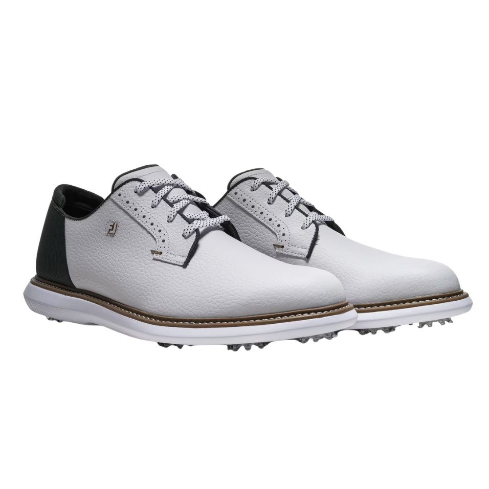 FOOTJOY TRADITIONS DIAMOND GRID BLUCHER SPIKED GOLF SHOE - WHITE/GREEN